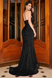 Sparkly Mermaid Sweetheart Sweep Train Black Formal Dress With Sequins