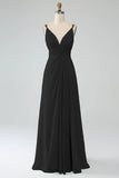 Dusty Sage A-Line Spaghetti Straps Pleated Chiffon Long Bridesmaid Dress