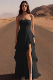 Strapless A Line Ivory Maxi Beach Wedding Dress with Ruffles