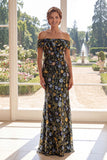 Off the Shoulder Green Mermaid Tulle Embroidered Mother Of the Bride Dress