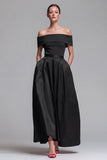 Off the Shoulder A Line Fuchsia and Red Color Block Long Formal Dress