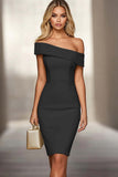 Black Off the Shoulder Bodycon Satin Short Work Dress