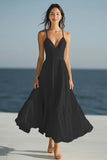 Dark Green Spaghetti Straps A Line Satin Maxi Boho Formal Dress