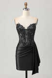 Sparkly Dark Green Bodycon Short Corset Cocktail Dress with Side Cape