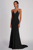 Sheath Black Beaded Halter Long Chiffon Formal Dress