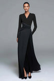 Black and White Patchwork Long Sleeves Formal Dress with Pockets