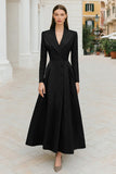 Navy Lapel A Line Single Breasted Long Sleeves Work Dress