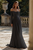 Ivory Pleated A Line Off The Shoulder Sweep Train Wedding Dress
