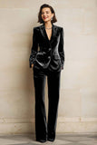 2 Piece Plum Velvet Peak Lapel Single Breasted Women's Suits