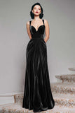 Black A-Line Velvet Long Formal Dress