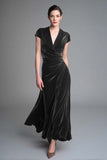 Black Velvet V Neck Long Formal Dress with Sleeves