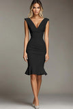 White Satin V-Neck Bodycon Short Graduation Dress