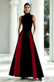 Elegant A-Line Black and White High Neck Long Formal Dress