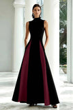 Elegant A-Line Black and White High Neck Long Formal Dress