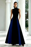 Elegant A-Line Black and White High Neck Long Formal Dress