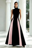Elegant A-Line Black and White High Neck Long Formal Dress
