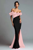 Black and Red Mermaid Ruffled Satin Long Formal Dress with Slit