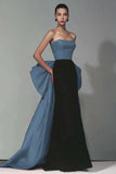Black and Red Strapless Sheath Maxi Formal Dress with Bow