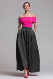 Off the Shoulder A Line Fuchsia and Red Color Block Long Formal Dress