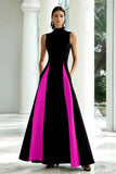 Elegant A-Line Black and White High Neck Long Formal Dress
