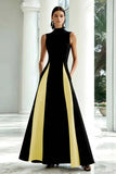 Elegant A-Line Black and White High Neck Long Formal Dress