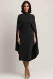 Burgundy Sheath High Neck Midi Cape Formal Dress