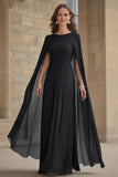 Navy Mermaid Chiffon Long Mother of the Bride Dress with Cape