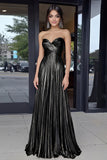 Gold Sweetheart Metallic A-Line Pleated Long Formal Dress