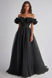 Dusty Sage Tulle Off The Shoulder Ruffled Ball Gown Long Formal Dress