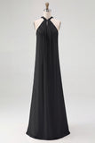 Sky Blue Chiffon Sheath Halter Long Boho Formal Dress