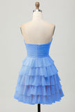 Black Sweetheart A Line Tiered Short Cocktail Dress with Bow