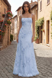 Yellow A-Line Spaghetti Straps Lace Up Back Long Prom Dress with Floral Embroidery
