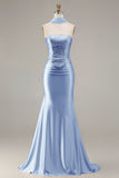 Strapless Mermaid Sparkly Champagne Satin Beaded Convertible Long Formal Dress