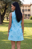 Hot Pink High Neck A-Line Short Formal Dress with 3D Flowers