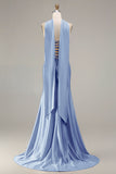 Strapless Mermaid Sparkly Champagne Satin Beaded Convertible Long Formal Dress