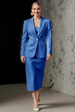 Ivory 2-Piece Peak Lapel Pencil Midi Women Formal Suits