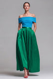 Off the Shoulder A Line Fuchsia and Red Color Block Long Formal Dress