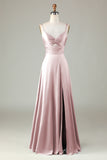 Keyhole Spaghetti Straps Matcha Bridesmaid Dress with Slit