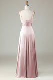 Keyhole Spaghetti Straps Matcha Bridesmaid Dress with Slit