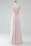 Dusty Sage A-Line Spaghetti Straps Pleated Chiffon Long Bridesmaid Dress