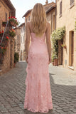 Blue Sheath Floral Embroidery Long Formal Dress with Ruffle Slit