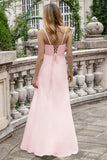 A Line Spaghetti Straps Matcha Long Bridesmaid Dress with Lace Up Back