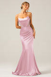 Mermaid Dusty Blue Satin Spaghetti Straps Long Formal Dress