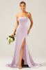 Load image into Gallery viewer, Mermaid Dusty Sage Spaghetti Straps Satin Formal Dress with Slit