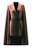 White Satin Bodycon Peak Lapel Mini Work Dress with Cape