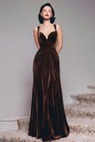 Black A-Line Velvet Long Formal Dress