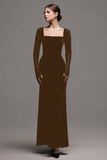 Black Velvet Square Neck Sheath Long Formal Dress with Sleeves