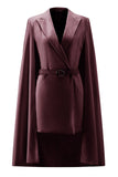 White Satin Bodycon Peak Lapel Mini Work Dress with Cape
