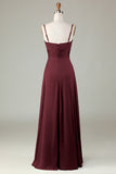 Keyhole Spaghetti Straps Matcha Bridesmaid Dress with Slit