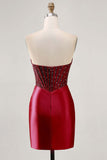 Sparkly Fuchsia Corset Bodycon Short Cocktail Dress with Beading